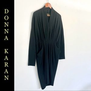 Donna Karan New York MIDI Long Sleeve Wool Dress- Black, Sz M/US 8-10